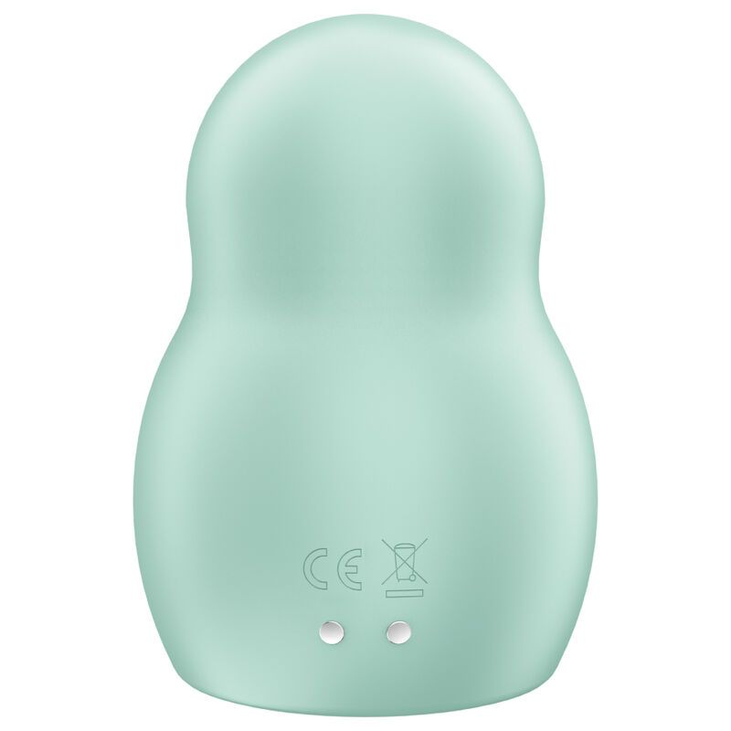 Rückseite des mintgrünen Vibrators mit CE- und WEEE-Symbolen.