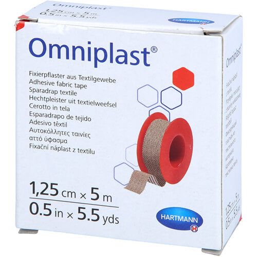 Omniplast® Fixierpflaster aus Textilgewebe, 1,25 cm x 5 m, auf roter Spule.