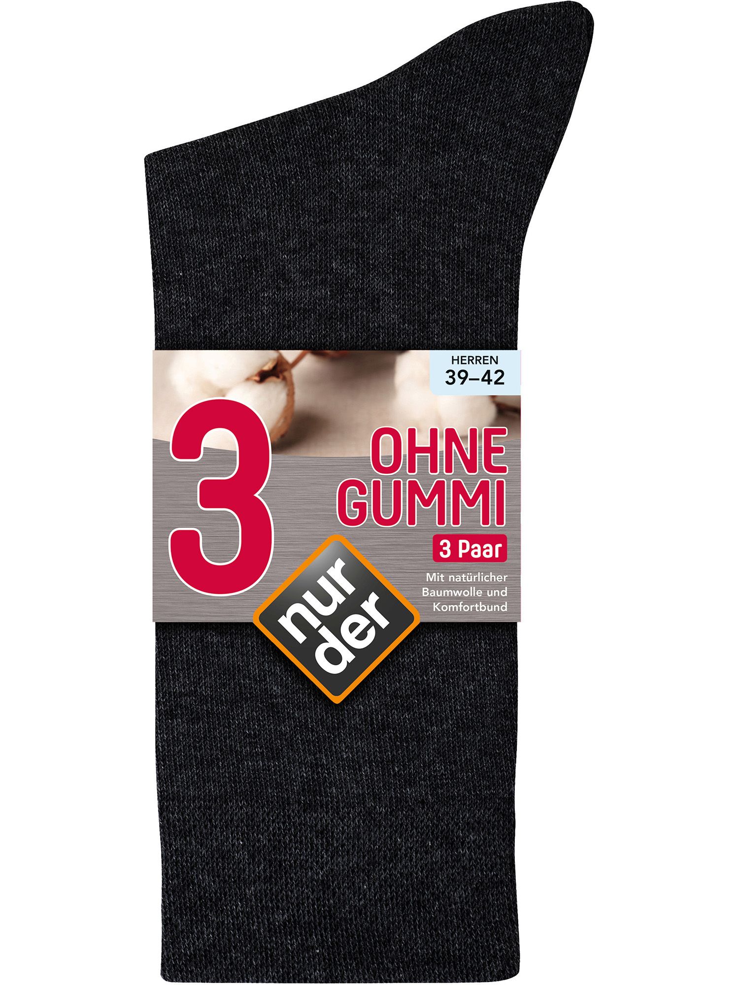 NUR DER Socken Ohne Gummi 3er Pack - schwarz - Größe 47-50