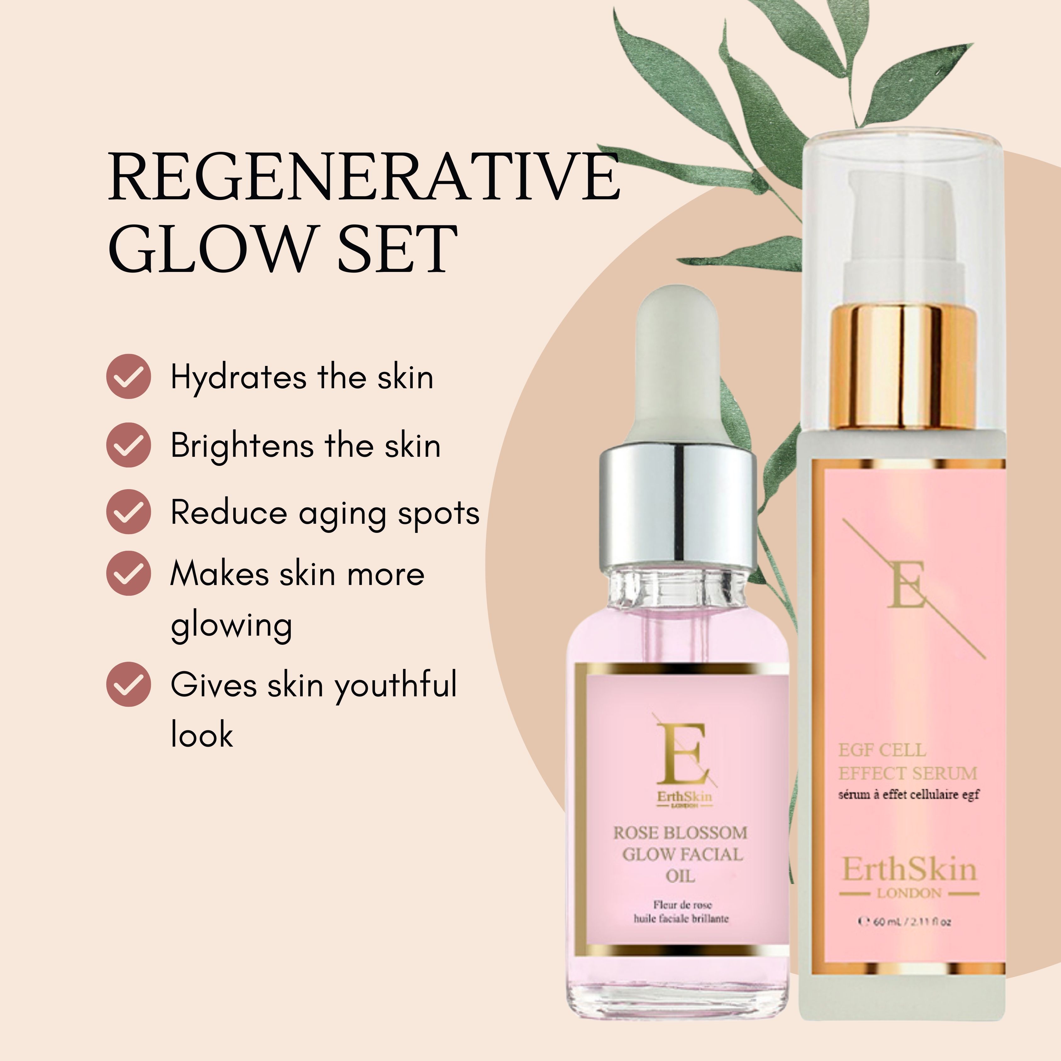 ErthSkin London Regenerative Glow Set mit Gesichtsöl und EGF Cell Effect Serum.