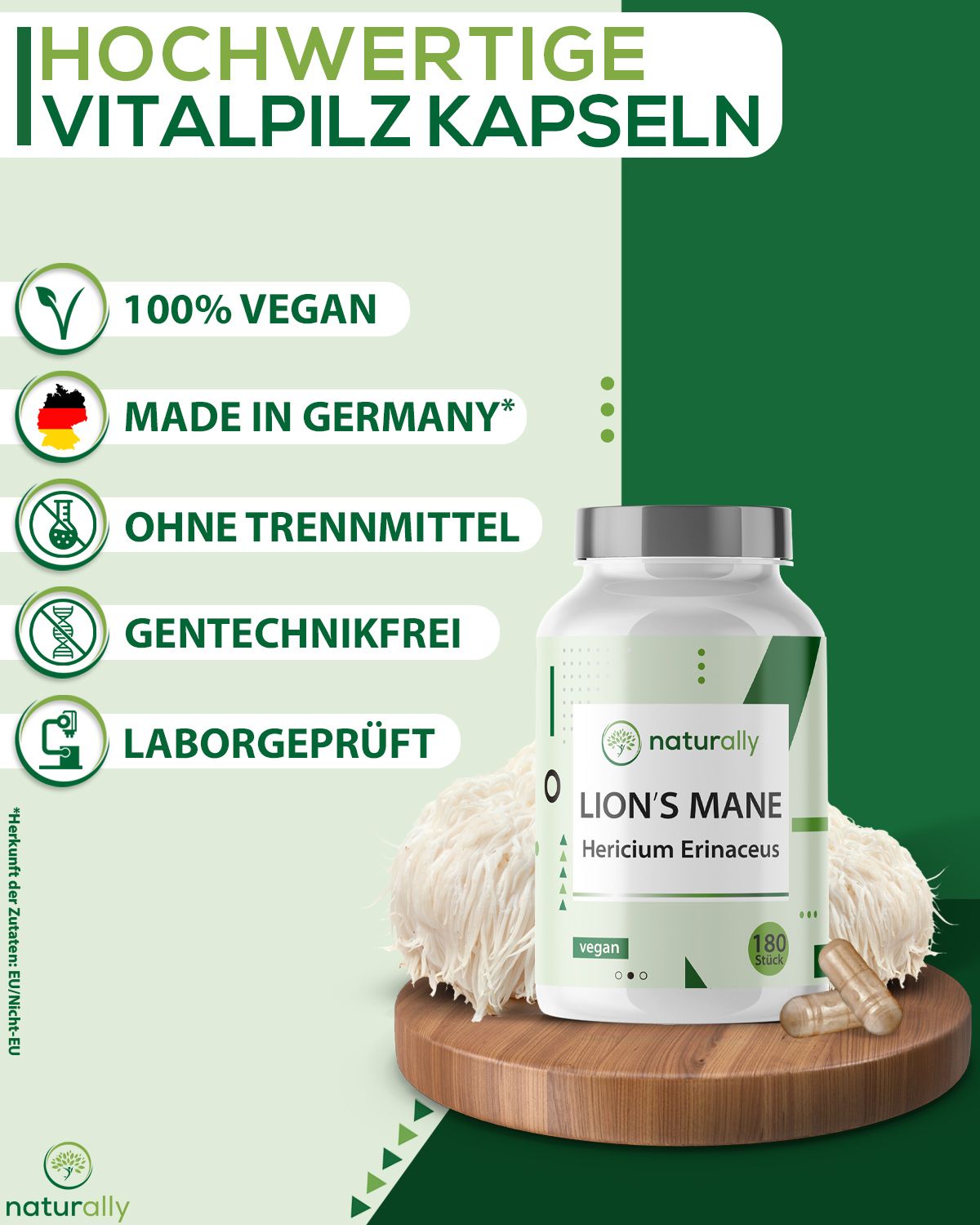 naturally Lion's Mane | 1950mg Löwenmähne Pilz Extrakt pro Tagesdosis