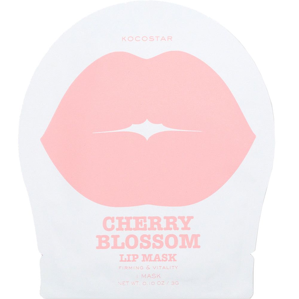 Verpackung mit Lippenmaske. Weiß mit rosa Lippen-Design. Text: Cherry Blossom Lip Mask. Marke: KOCOSTAR.