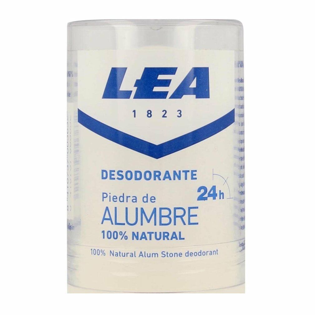 LEA Alum Stone Deodorant Stick. Weißer Stick in transparenter Hülle. Aufschrift: DESODORANTE PIEDRA DE ALUMBRE 100% NATURAL.
