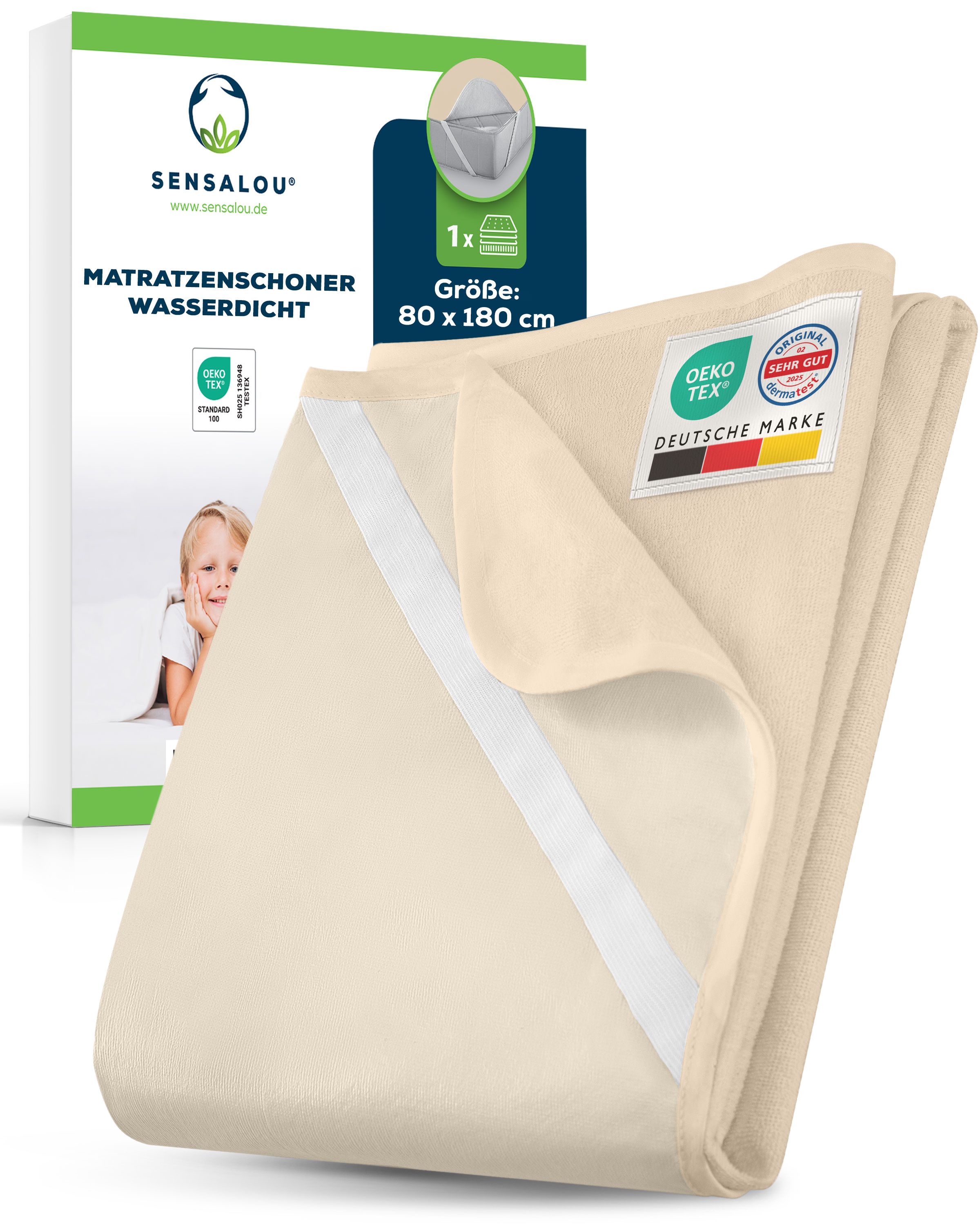 Sensalou Matratzenschoner Wasserdicht - Nässeschutz Matratzenauflage 80x180cm Beige