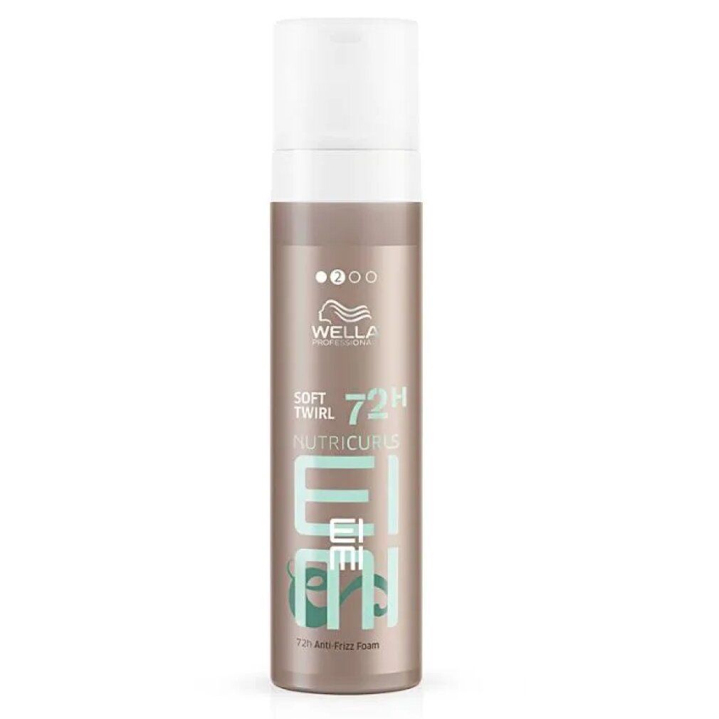 Wella Eimi Nutricurls Soft Twirl. Braune Flasche mit weißem Deckel. Text: Soft Twirl, 72H, Eimi.