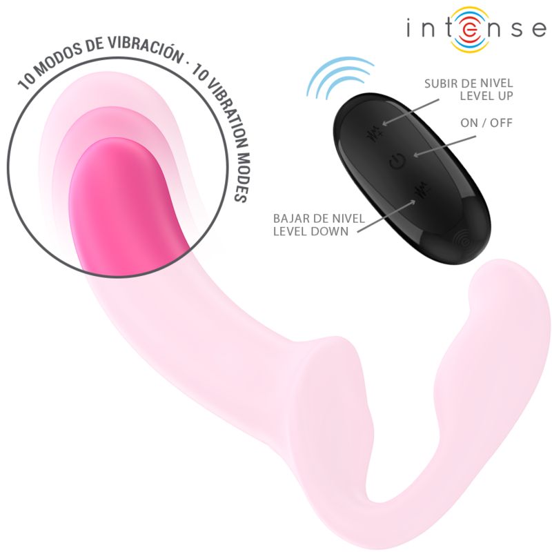 Ein rosa Vibrator mit Fernbedienung, die 10 Vibrationsmodi anzeigt.