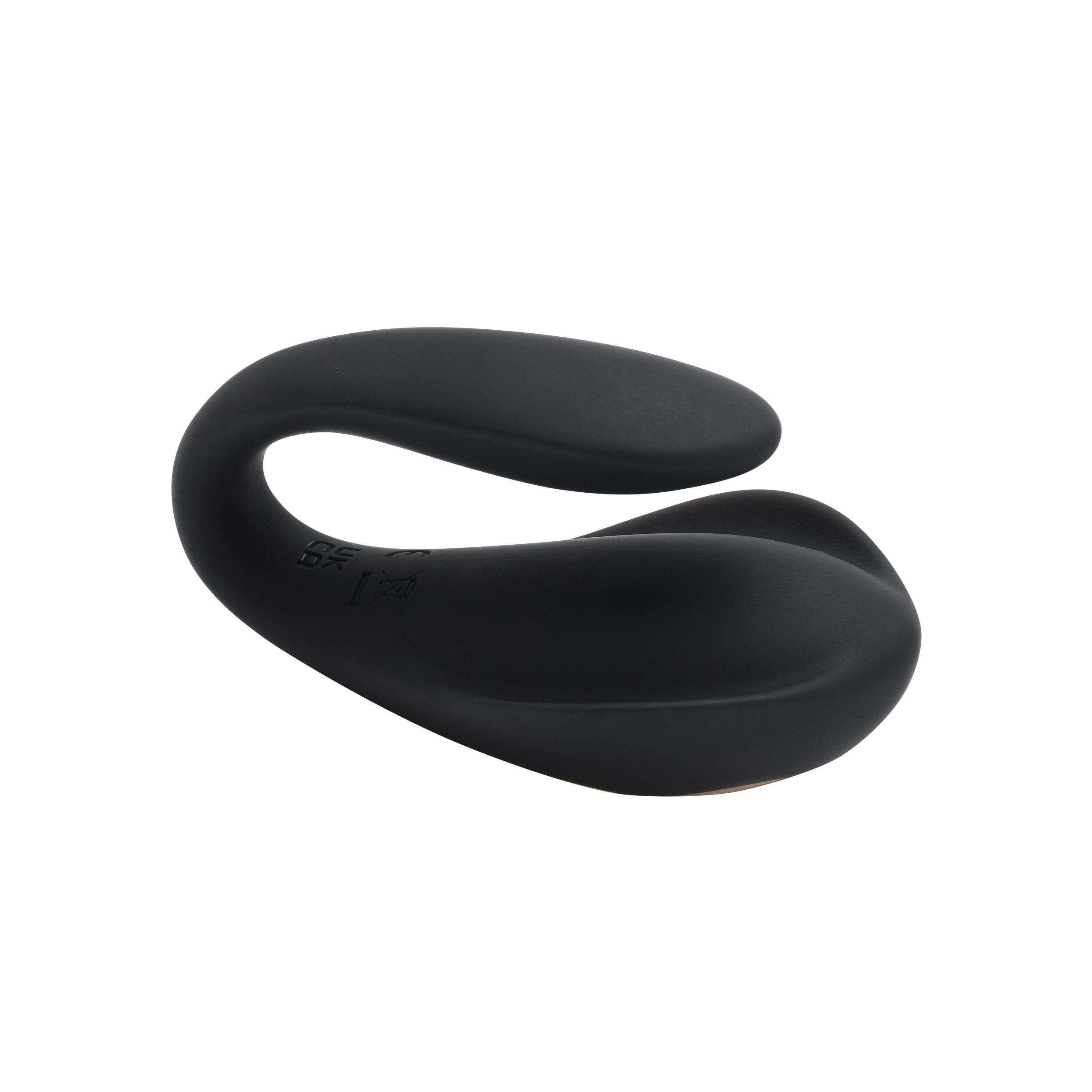Schwarzer C-förmiger Vibrator. Glatte Oberfläche, abgerundete Form.