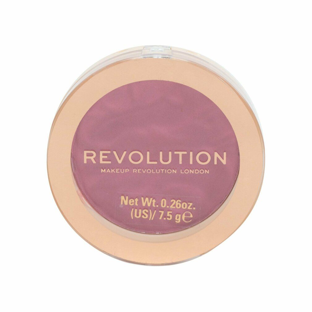 Runder, rosafarbener Rouge-Puder von Revolution in goldfarbener Verpackung.