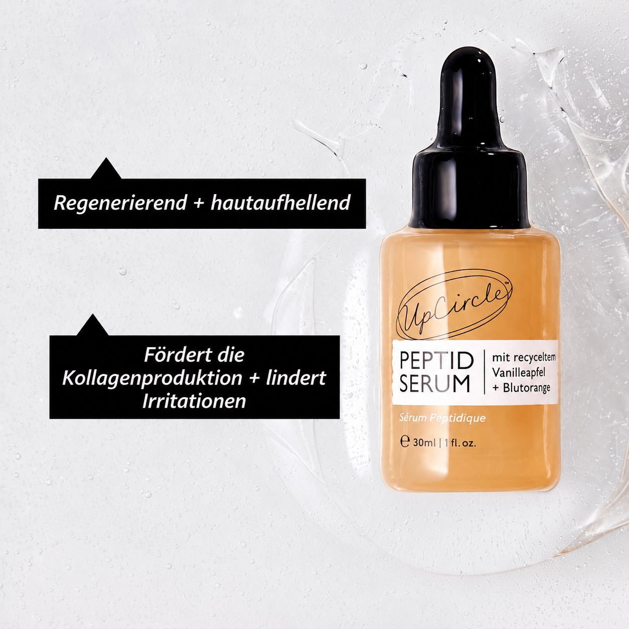 Upcircle Peptid Serum 30ml. Mit recyceltem Vanilleapfel und Blutorange.