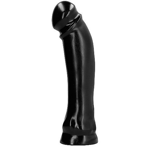 Schwarzer Dildo. Gebogene Form.