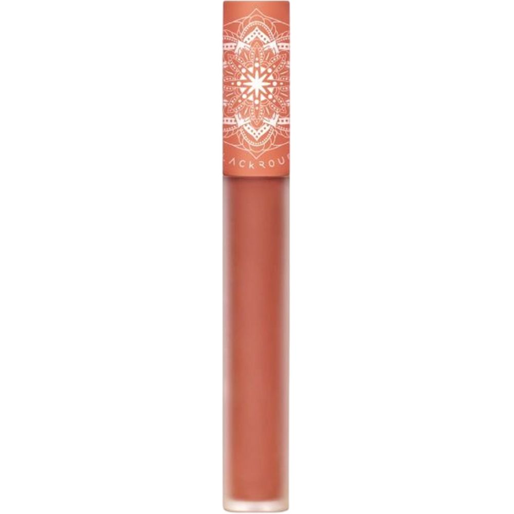 Flüssiger Lippenstift in einem zylindrischen Behälter. Der Deckel ist mit einem Muster verziert. Der Lippenstift ist orangefarben.