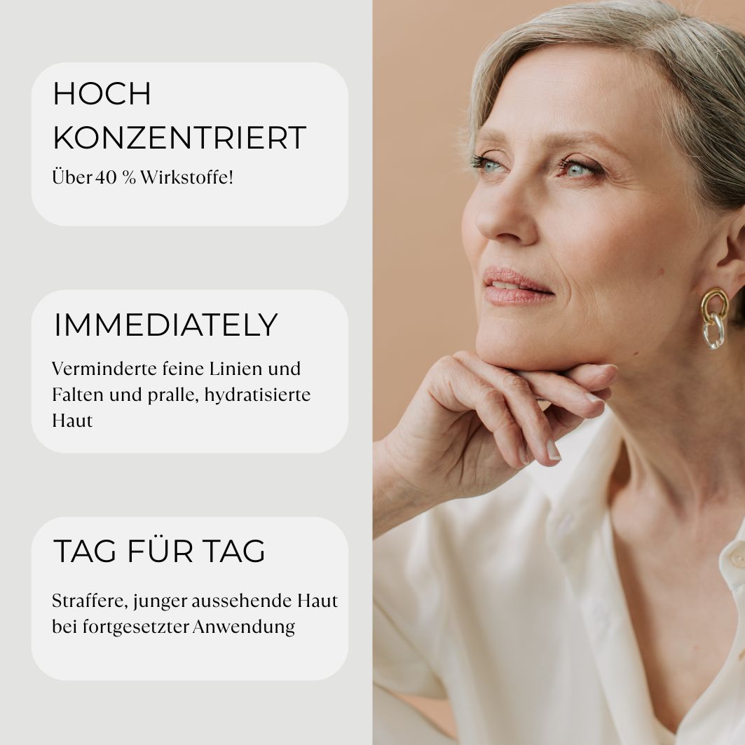 Frau mit Gesicht. Text: Hochkonzentriert, sofort, Tag für Tag.
