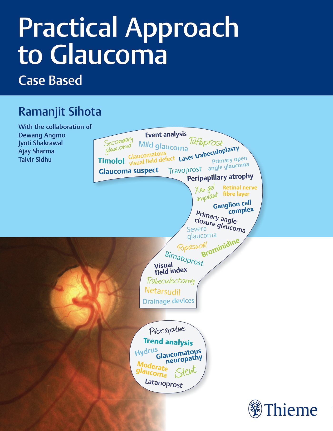 Buchcover: "Practical Approach to Glaucoma". Autor: Ramanjit Sihota. Mit Illustrationen und dem Thieme-Logo.