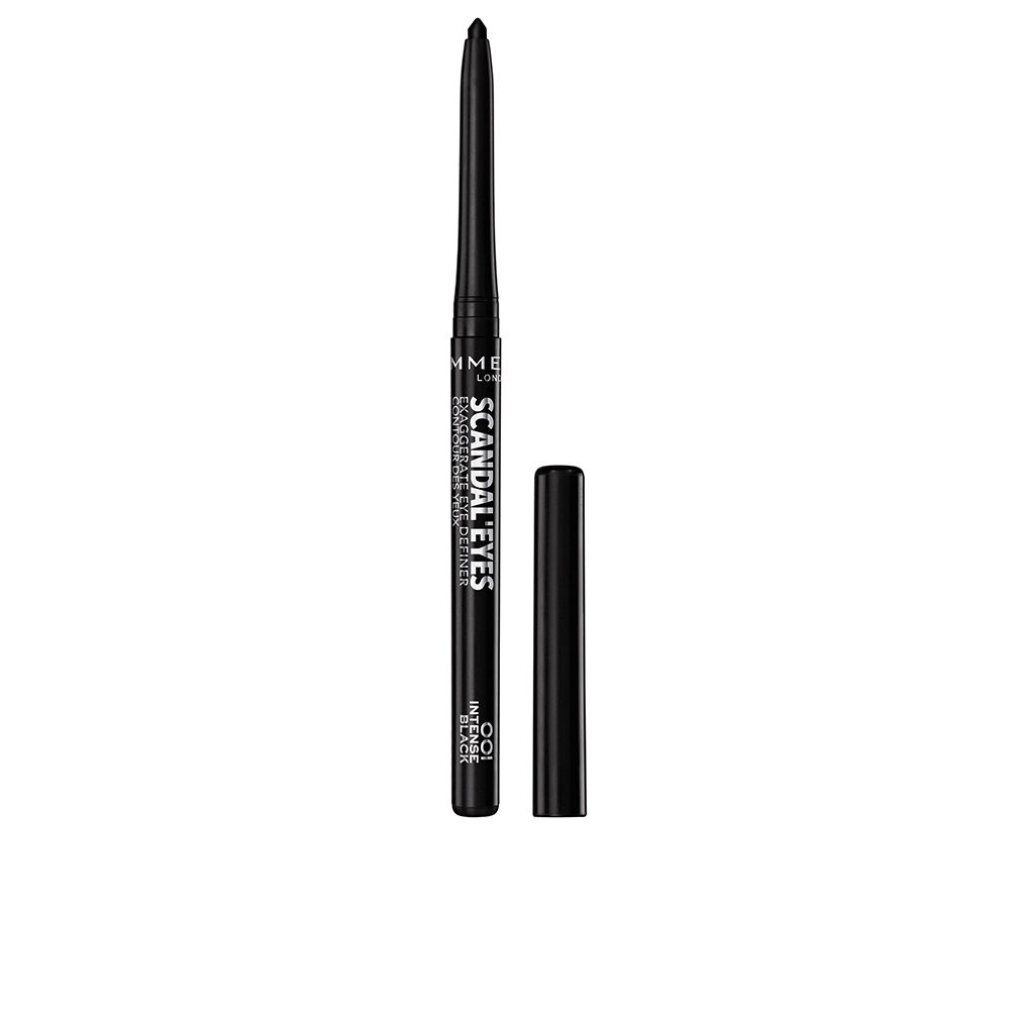 Schwarzer Eyeliner-Stift mit geöffneter Kappe. Aufschrift: Scandal'eyes, 001 Intensives Schwarz.