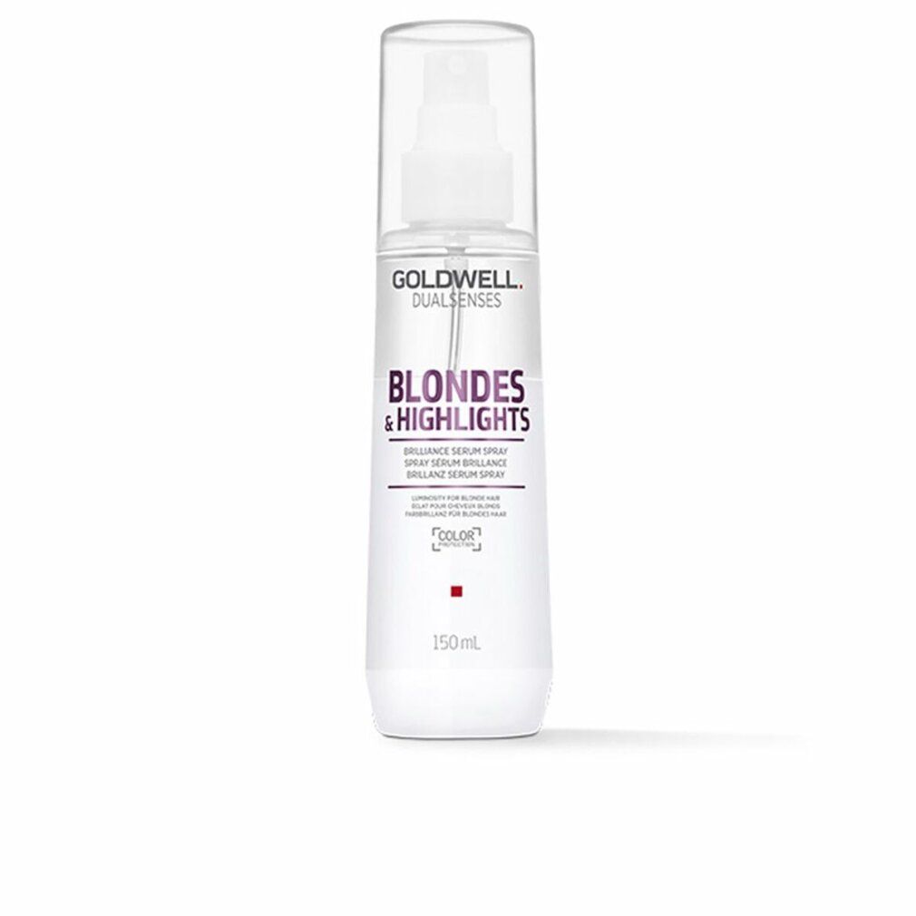 Goldwell Blondes & Highlights Brilliance Serum Spray. Weiße Flasche mit Sprühkopf. Lila Schriftzug. 150ml.
