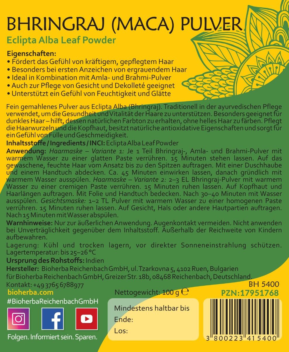 Rückseite des Etiketts mit Produktinformationen. Text in Deutsch. Enthält Informationen zu Inhaltsstoffen, Anwendung und Hersteller.