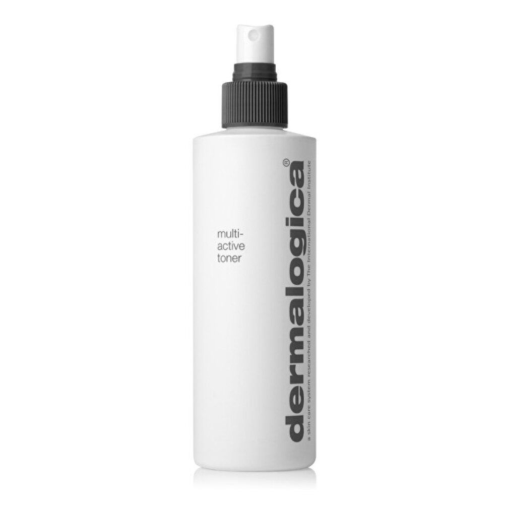 Weißes Dermalogica-Produkt mit Sprühkopf. Aufschrift: multi-active toner.