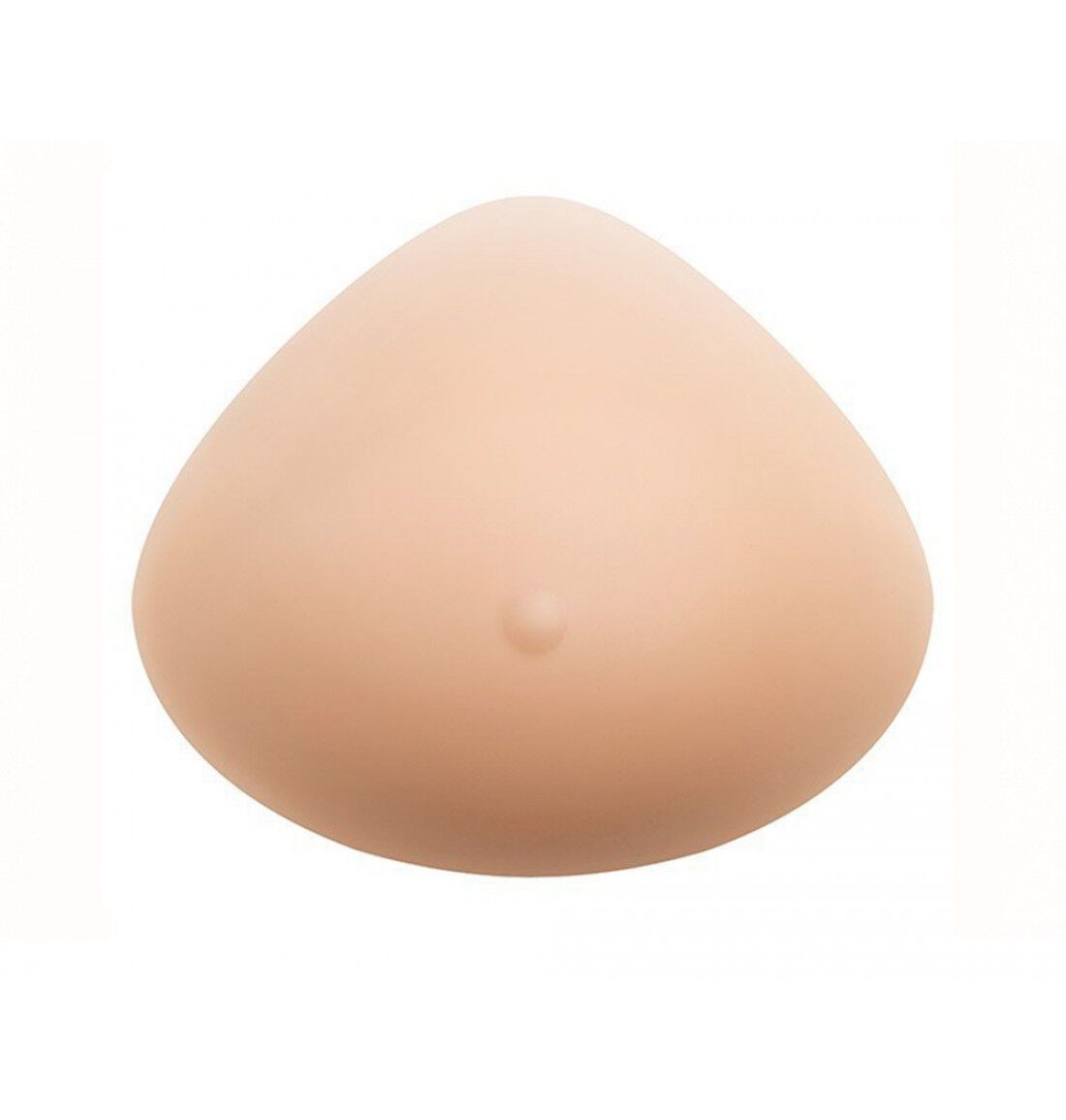 Ausgleichsprothese aus hautfarbenem Silikon. Tropfenförmig, mit einer kleinen Erhebung. Für Brustausgleich.