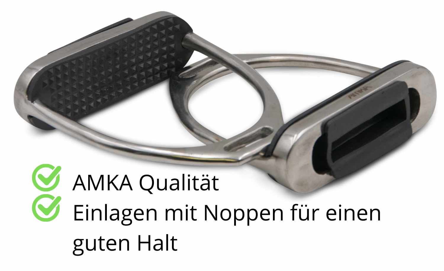 AMKA Steigbügel. AMKA Qualität. Einlagen mit Noppen für guten Halt. Edelstahl.