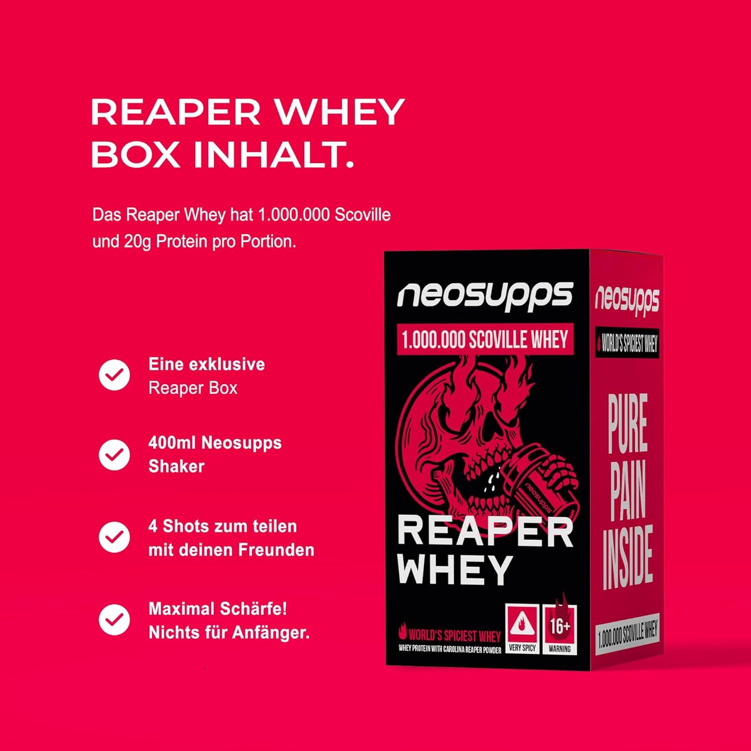 Neosupps Reaper Whey Box, Set mit Shaker, Shots & Protein Shake Challenge