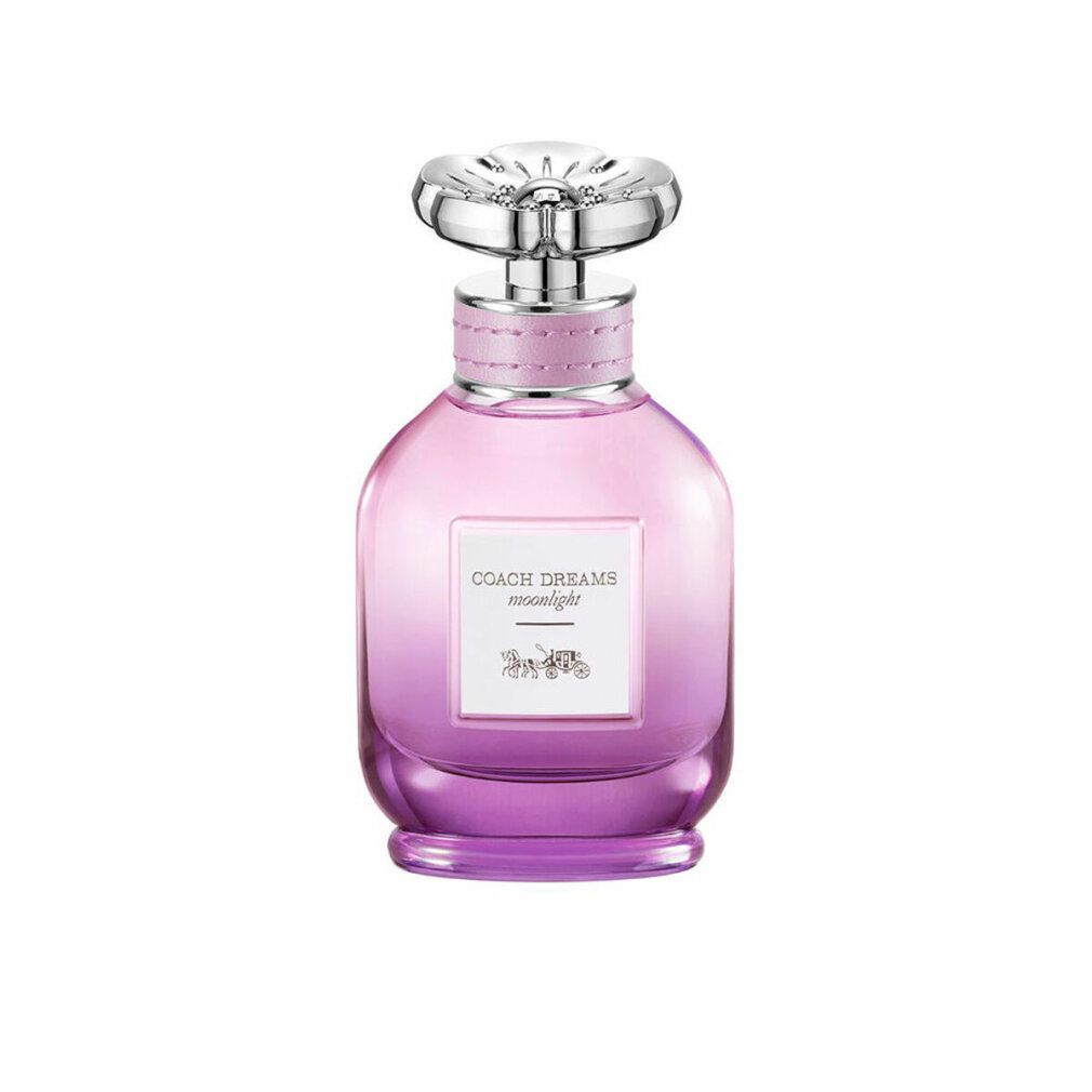 Coach Dreams Moonlight Flakon. Glas, rosa-violett. Silberner Verschluss. Text: Coach Dreams Moonlight.