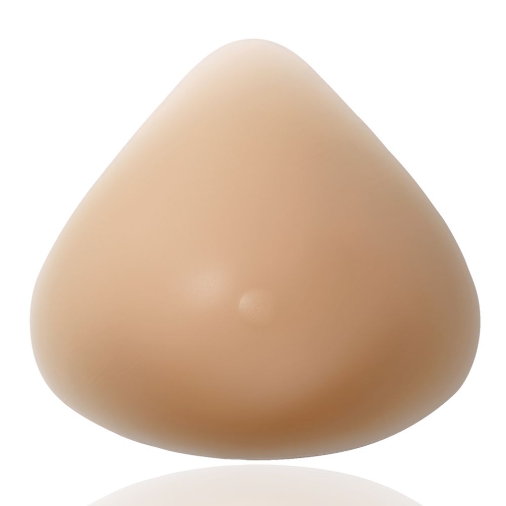 Hautfarbene Brustprothese, tropfenförmig, mit glatter Oberfläche.