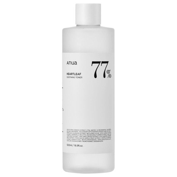 Anua Heartleaf 77% Soothing Toner Flasche mit weißem Deckel und Etikett.