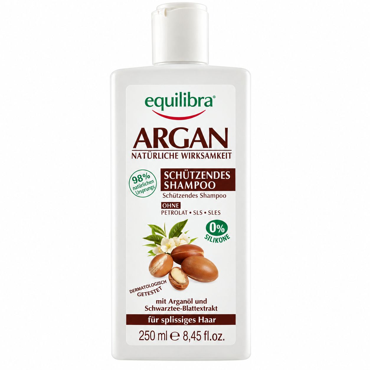 Vorher/Nachher-Vergleich von Haaren, die mit Equilibra Argan Shampoo behandelt wurden.