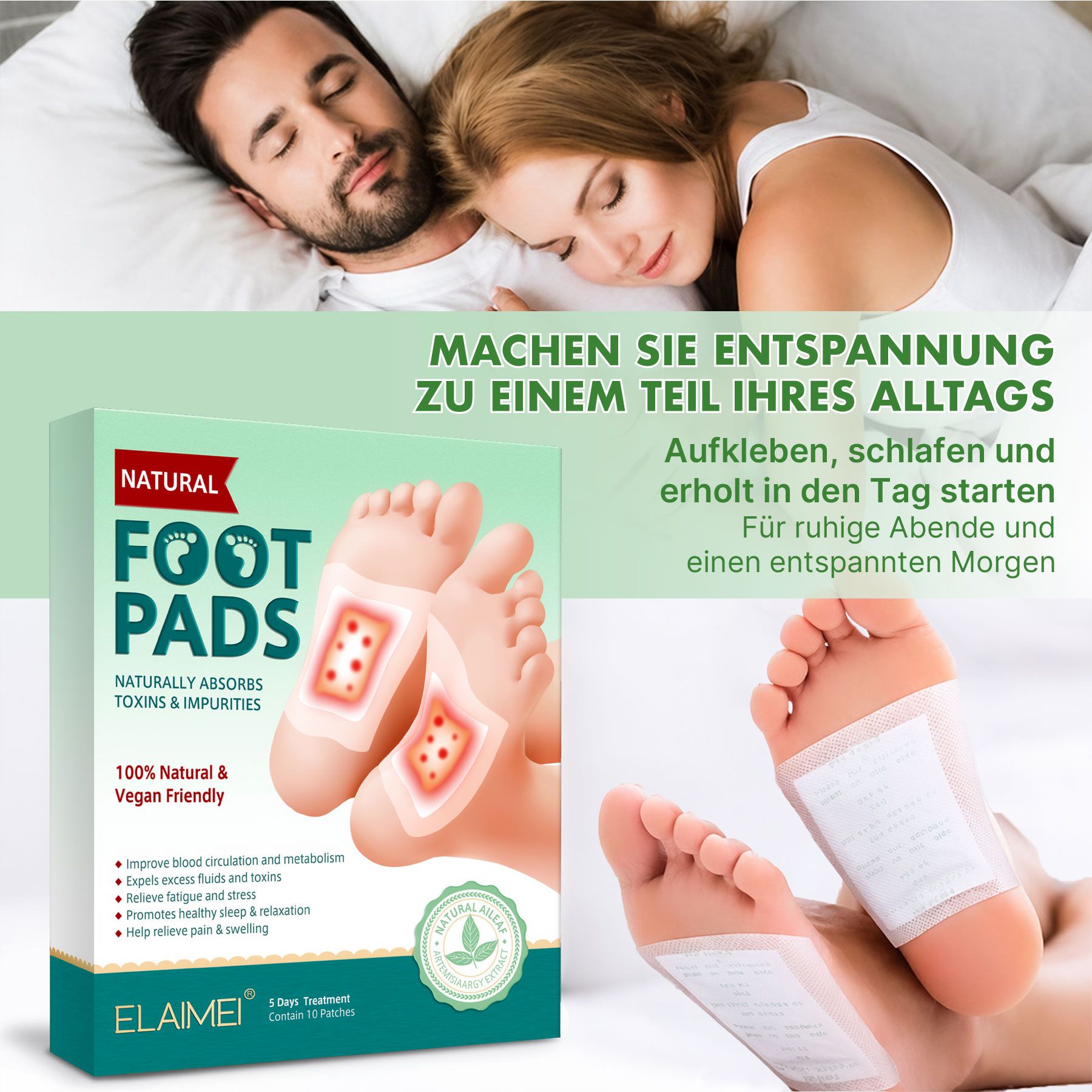 ALIVER Fußmaske Detox Pflaster mit Bambusessig für Fußpflege