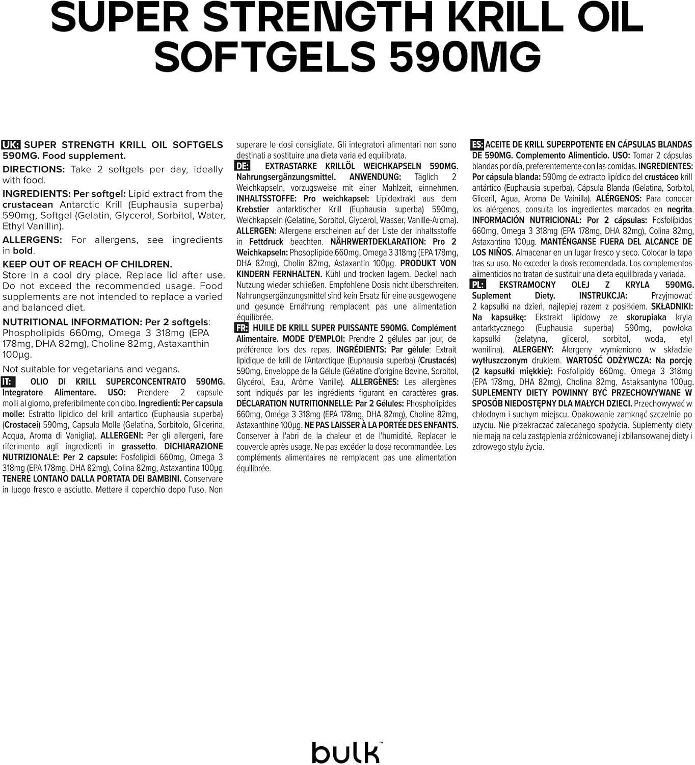Bulk Super Strength Krill Oil Softgels 590mg, Nahrungsergänzungsmittel.