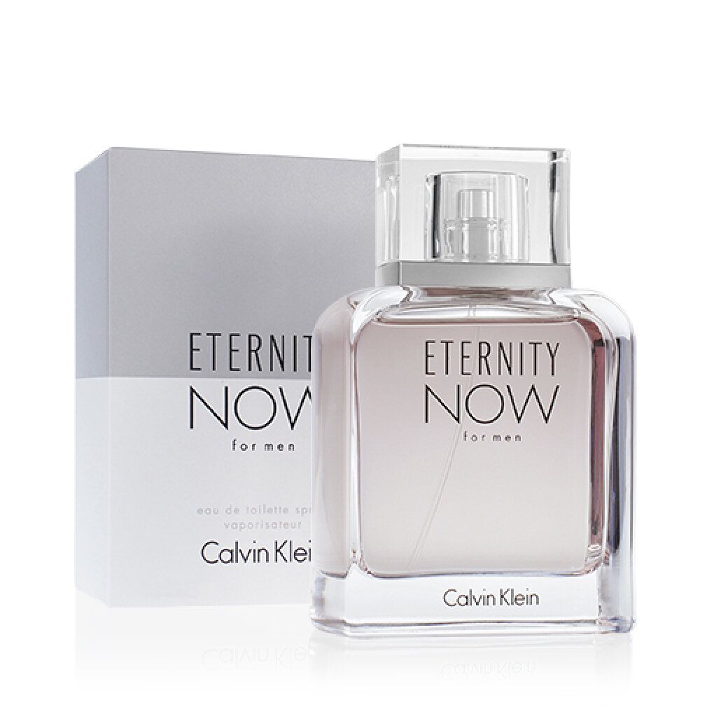 Flakon und Verpackung von Calvin Klein Eternity Now for Men. Aufschrift: Eternity Now for men, Calvin Klein.