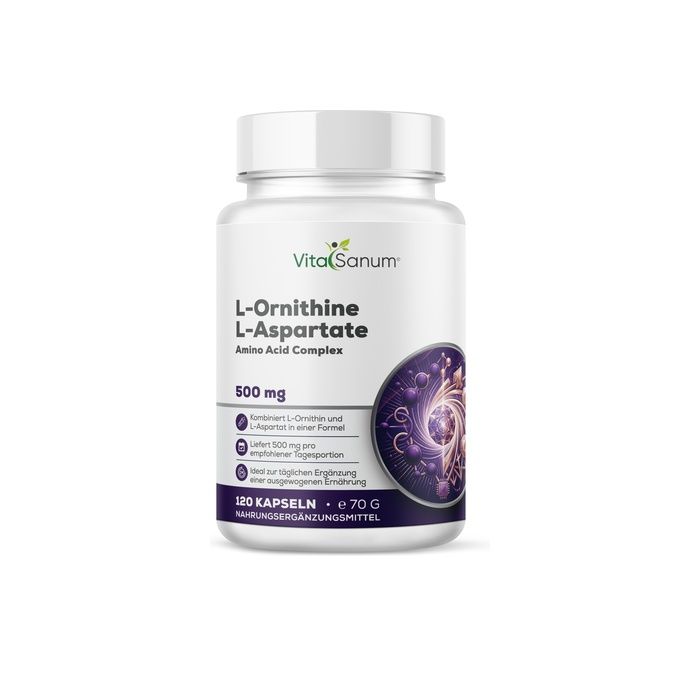 VitaSanum L-Ornithin L-Aspartat Kapseln: 120 Kapseln, 500 mg pro Kapsel, Nahrungsergänzungsmittel.