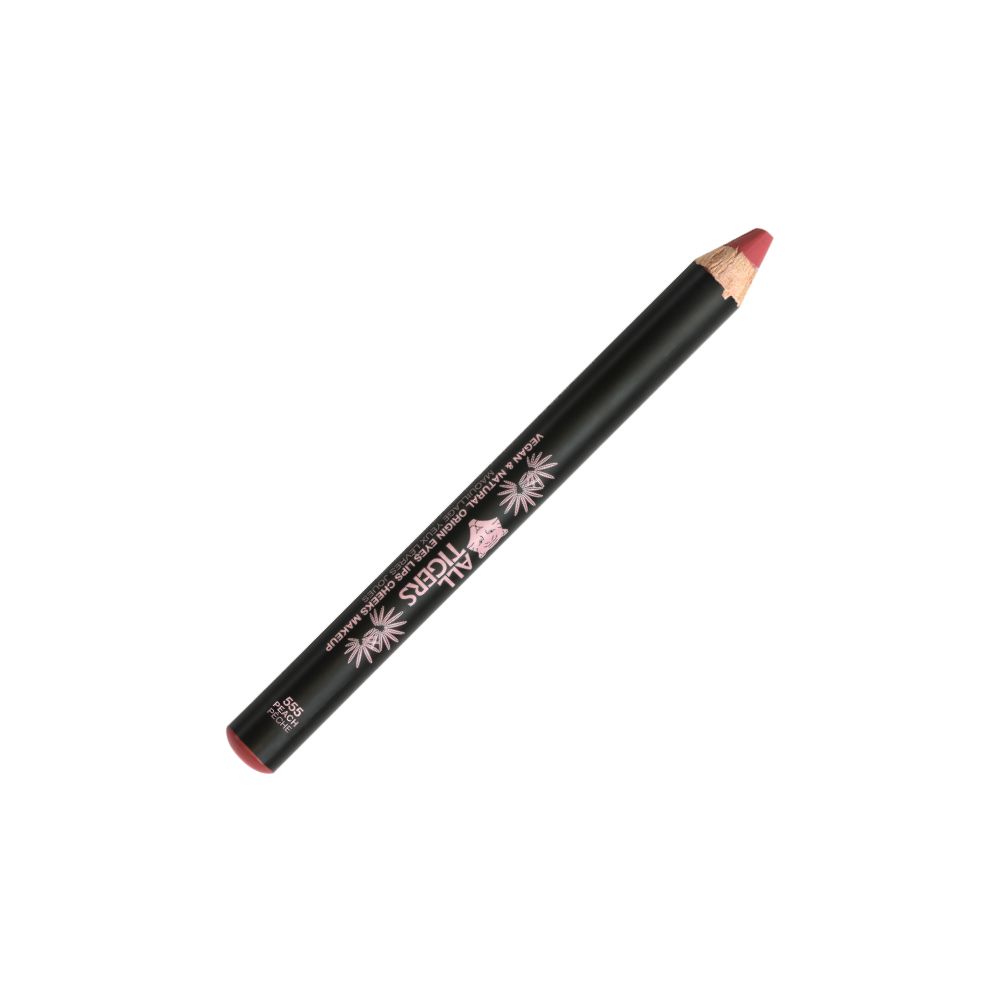 Schwarzer Kosmetikstift mit roter Spitze. Aufschrift: ALL TIGERS. Vegan & Natural. Für Augen, Wangen, Lippen.