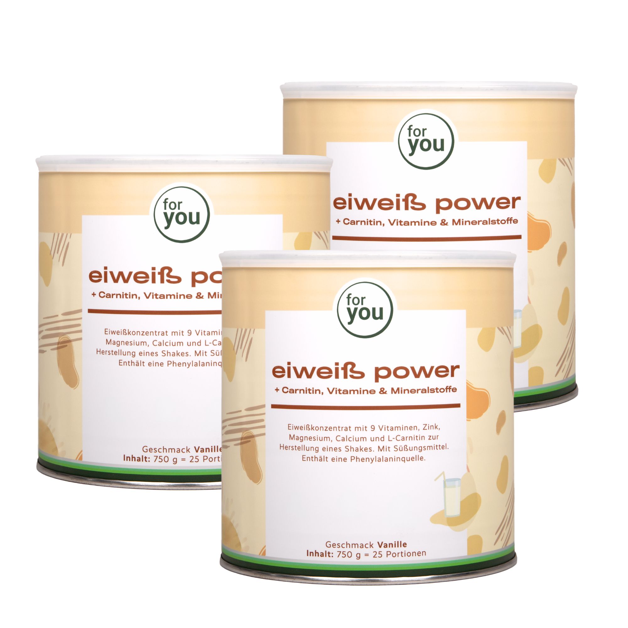 Drei Dosen "eiweiß power" Erdbeer-Rhabarber-Geschmack, je 750g.