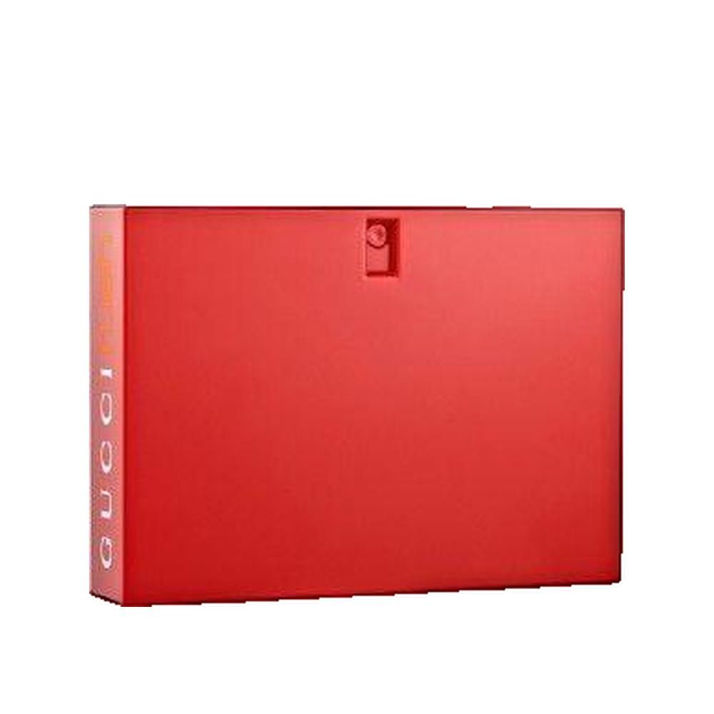 Roter rechteckiger Flakon. Auf der Seite steht "Gucci Icons". Oben ein Sprühkopf.