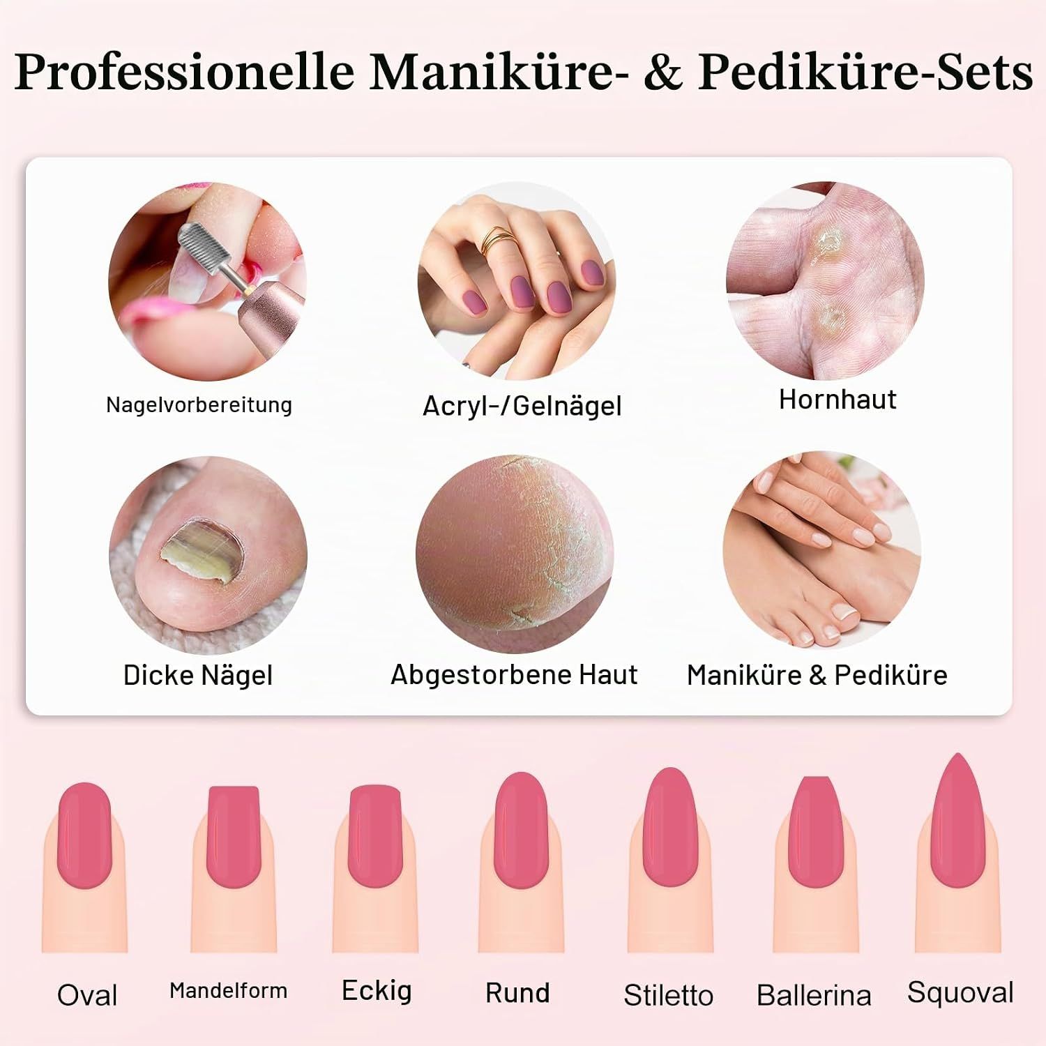 Set mit 7 Nagelbohrer-Aufsätzen aus Wolframcarbid für Maniküre und Pediküre.