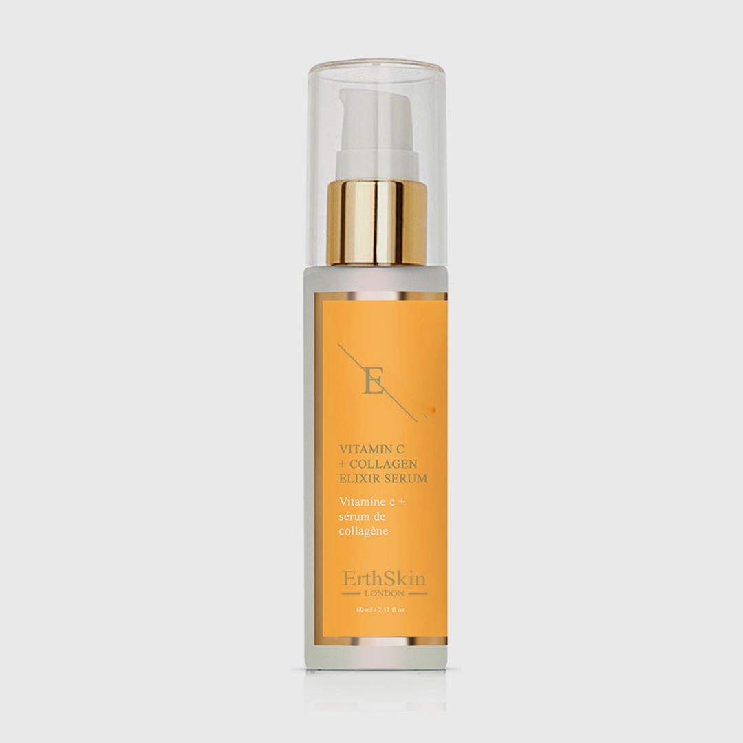 Flasche mit Pumpspender, ErthSkin Vitamin C + Kollagen Elixir Serum.
