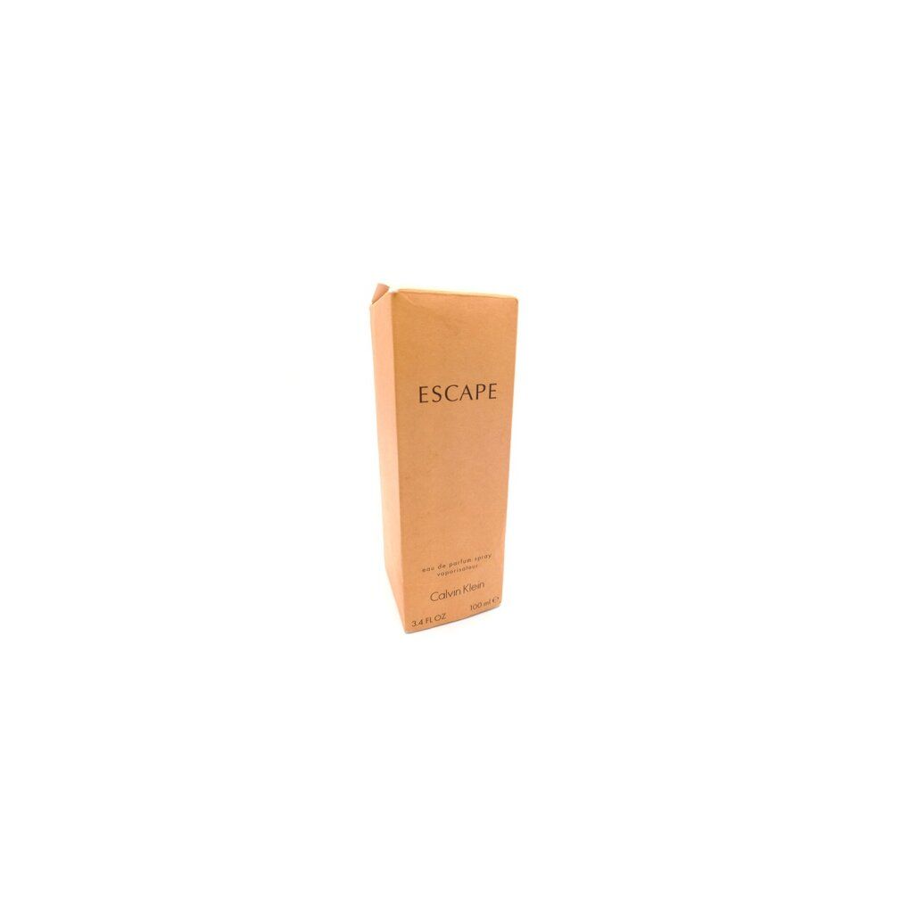 Beige Verpackung mit "ESCAPE" Schriftzug. Darunter "eau de parfum spray vaporisateur" und "Calvin Klein".