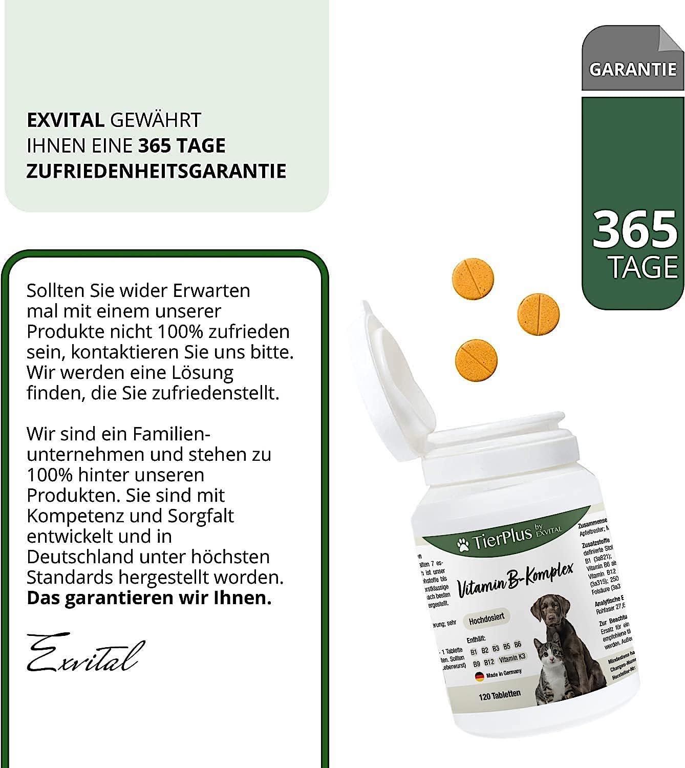 EXVital 365 Tage Zufriedenheitsgarantie und Vitamin B Komplex Tabletten für Hunde & Katzen.