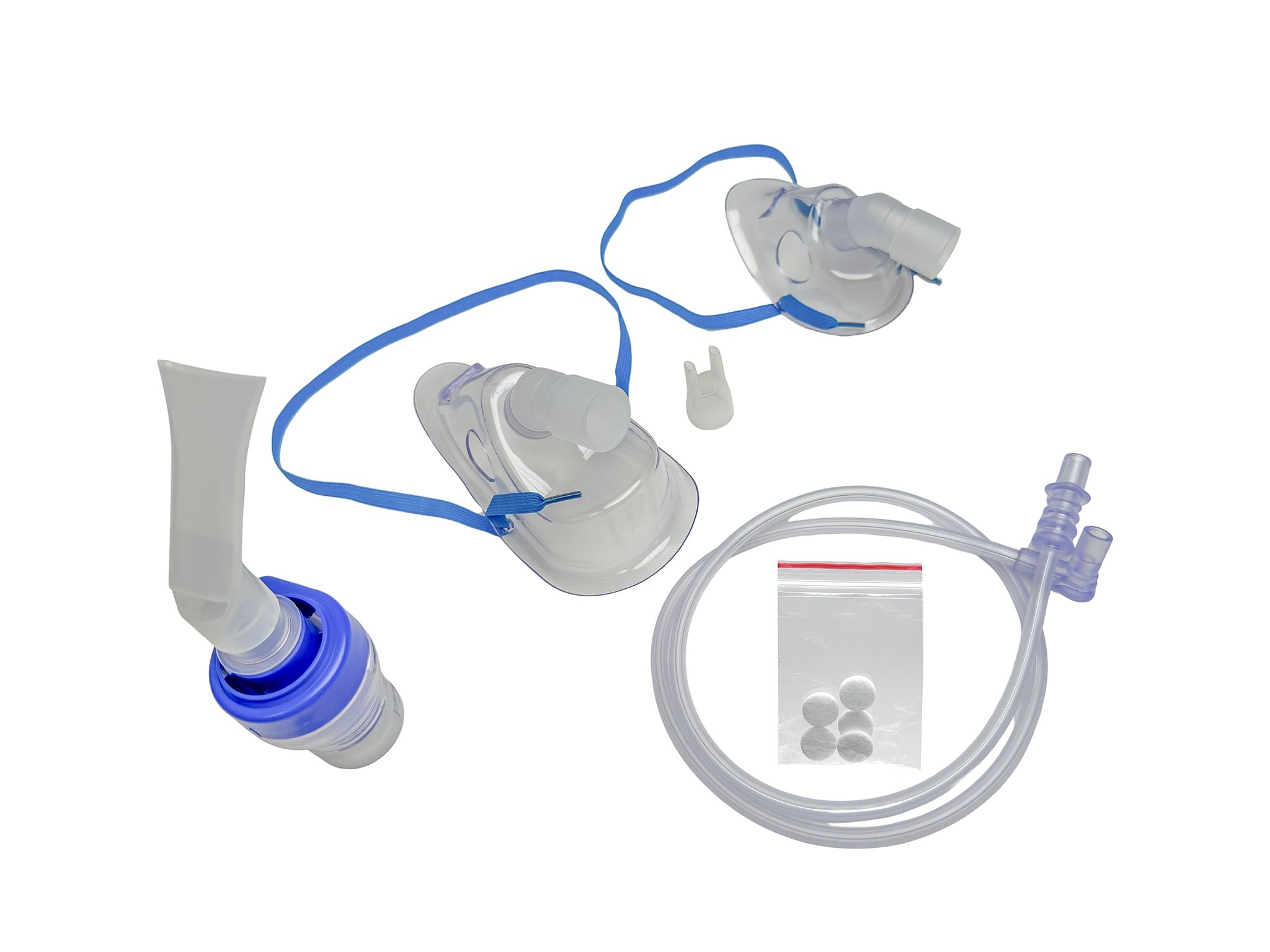 Vernebler-Set, zwei Masken, Schlauch und Adapter.
