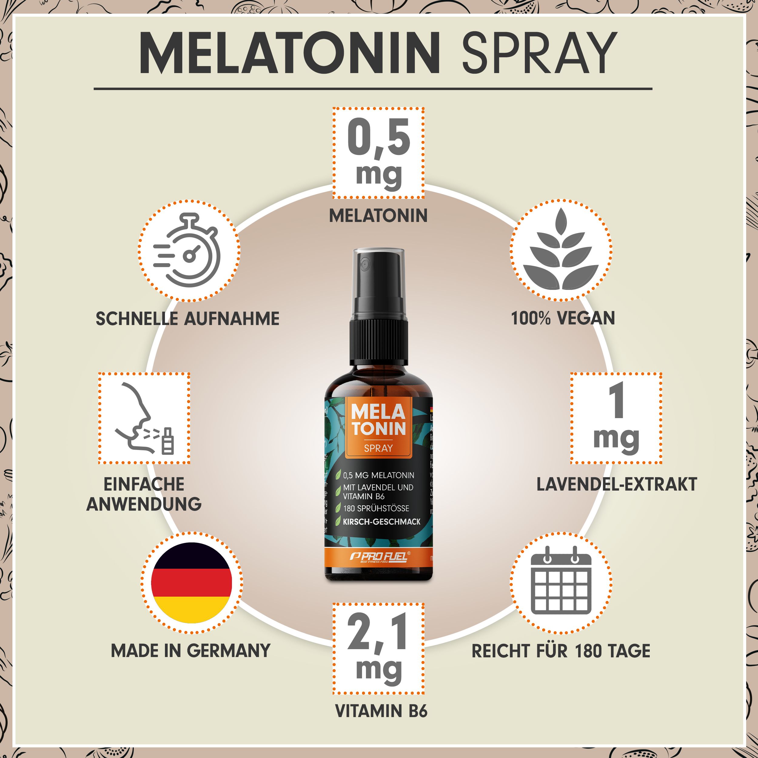 ProFuel - Melatonin Einschlaf-Spray – 0,5 mg Melatonin + Lavendel & Vitamin B6