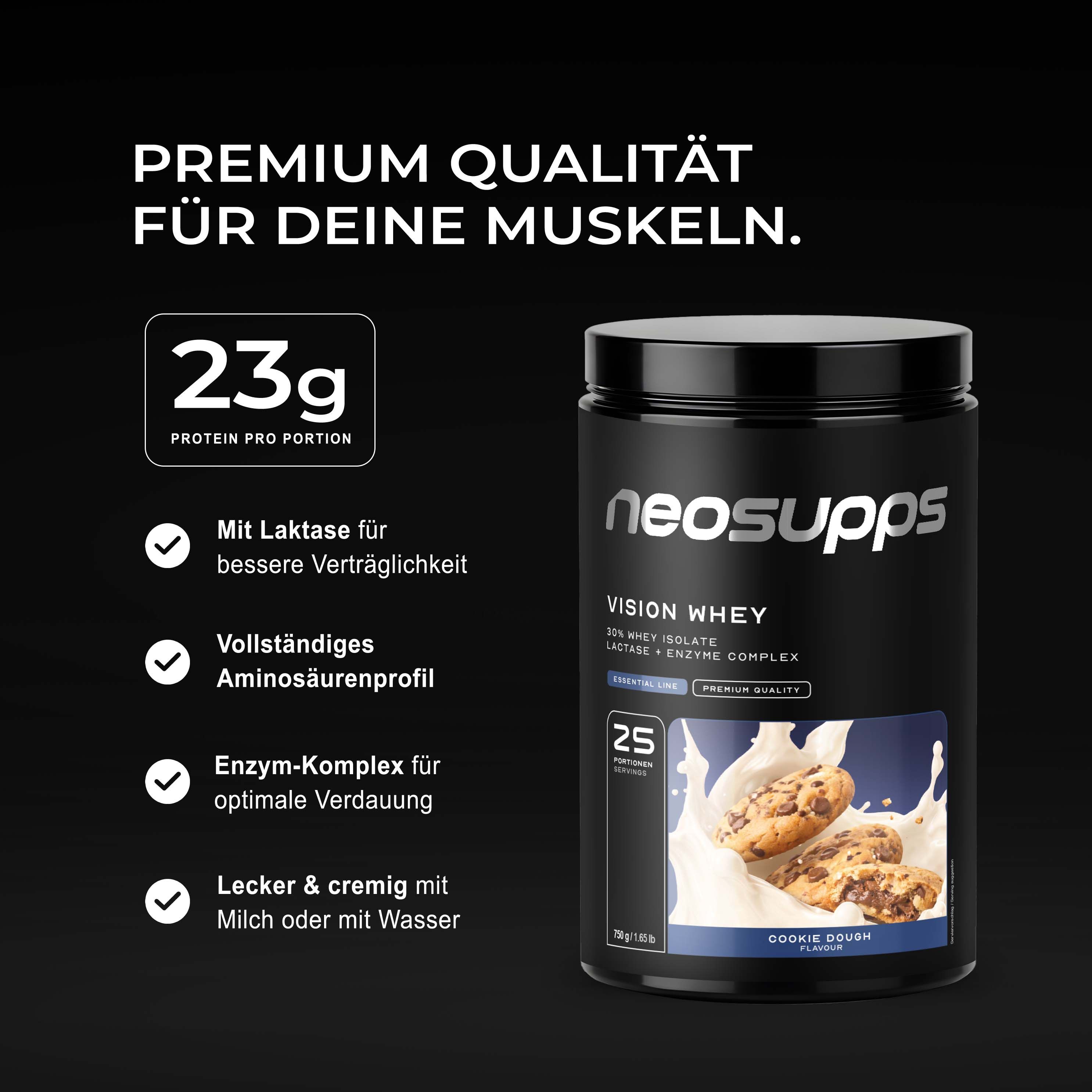 Neosupps Vision Whey Protein Pulver Cookie Dough, 750g, Whey Protein für Proteinshakes