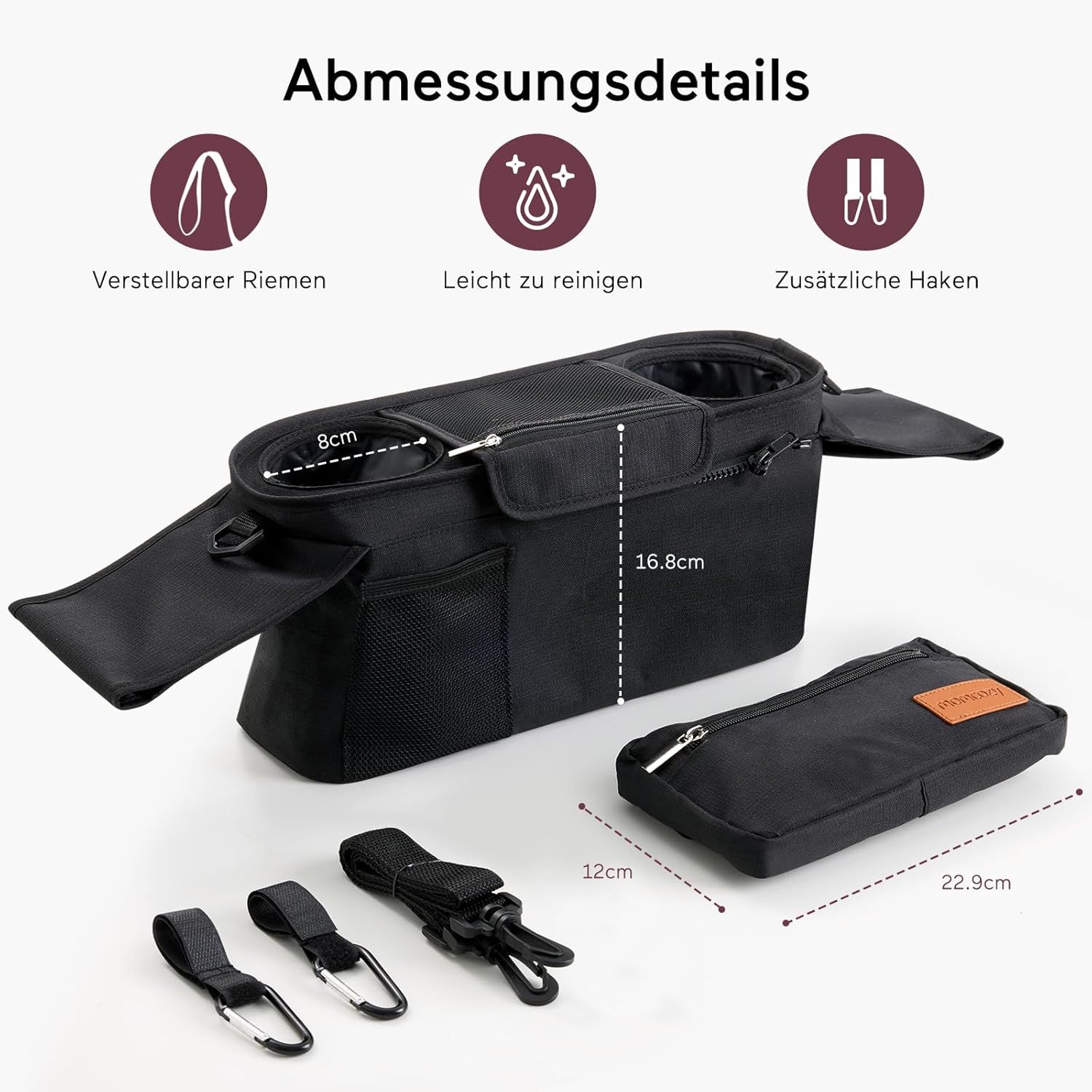 MOMCOZY Kinderwagen Organizer Universal mit Isolierten Getränkehalter Becherhalter