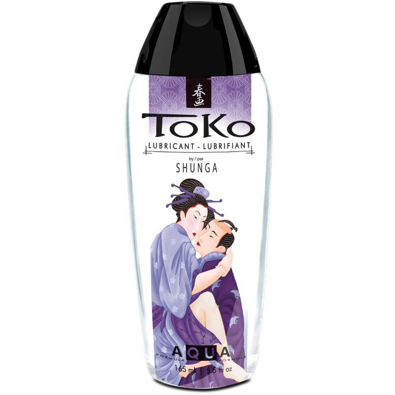 Flasche mit Illustration eines Paares. Text: ToKo, Lubricant, Shunga, Aqua.