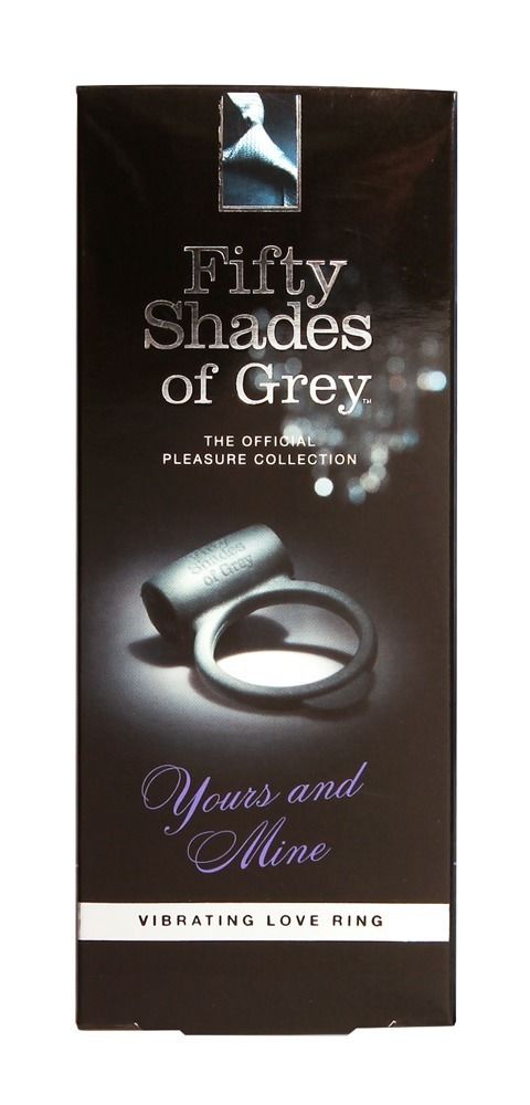 Produktverpackung. Aufschrift: "Fifty Shades of Grey", "Yours and Mine", "Vibrating Love Ring".