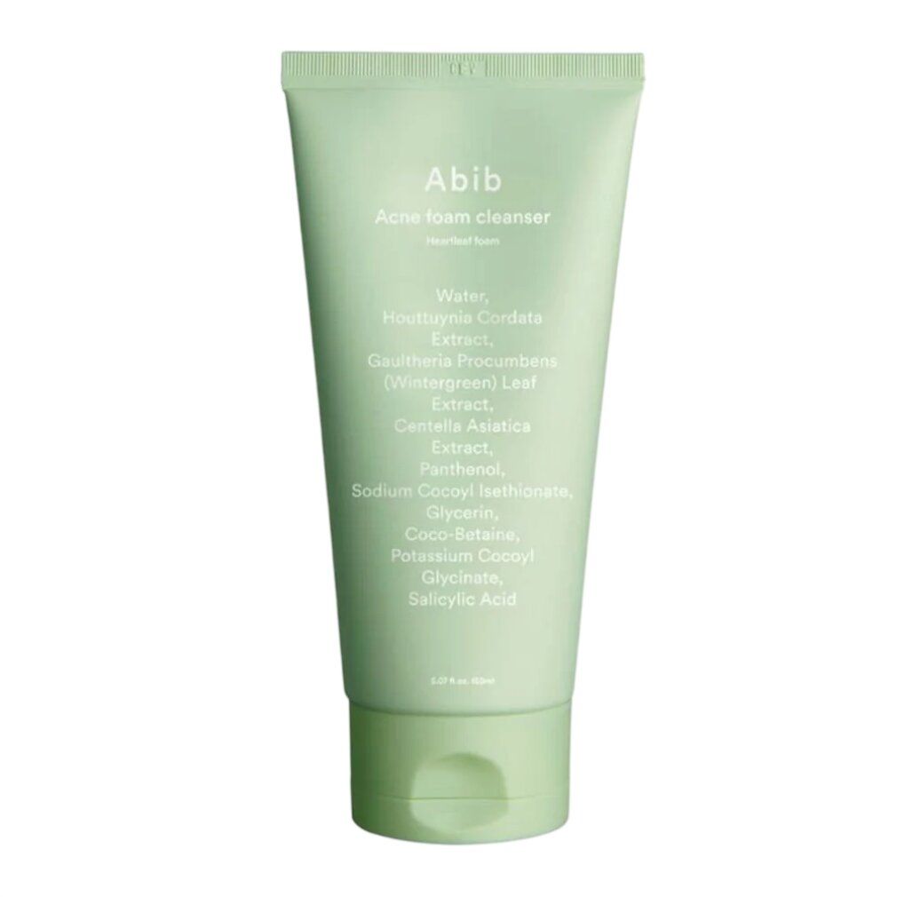 Abib Acne Foam Cleanser Tube mit Inhaltsstoffen.