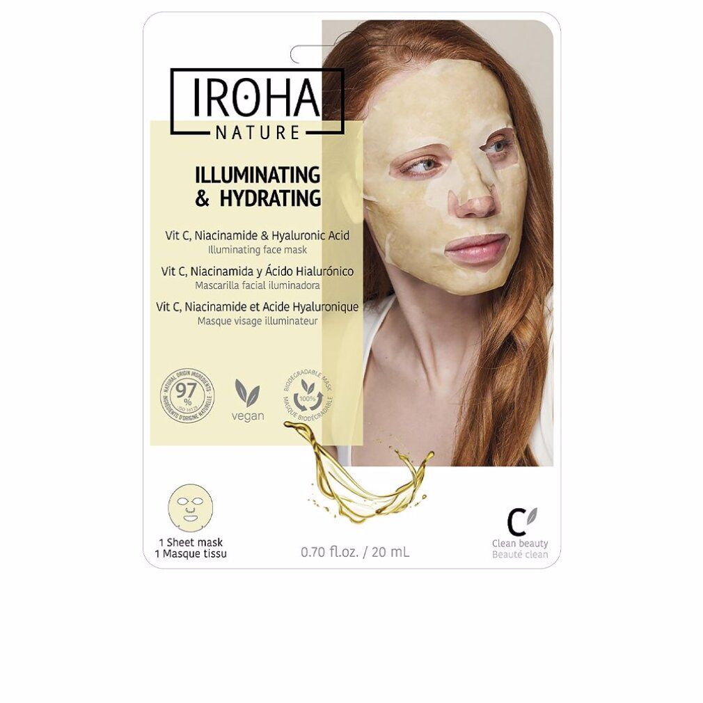 Iroha Nature aufhellende und feuchtigkeitsspendende Gesichtsmaske mit Vitamin C, Niacinamid und Hyaluronsäure.
