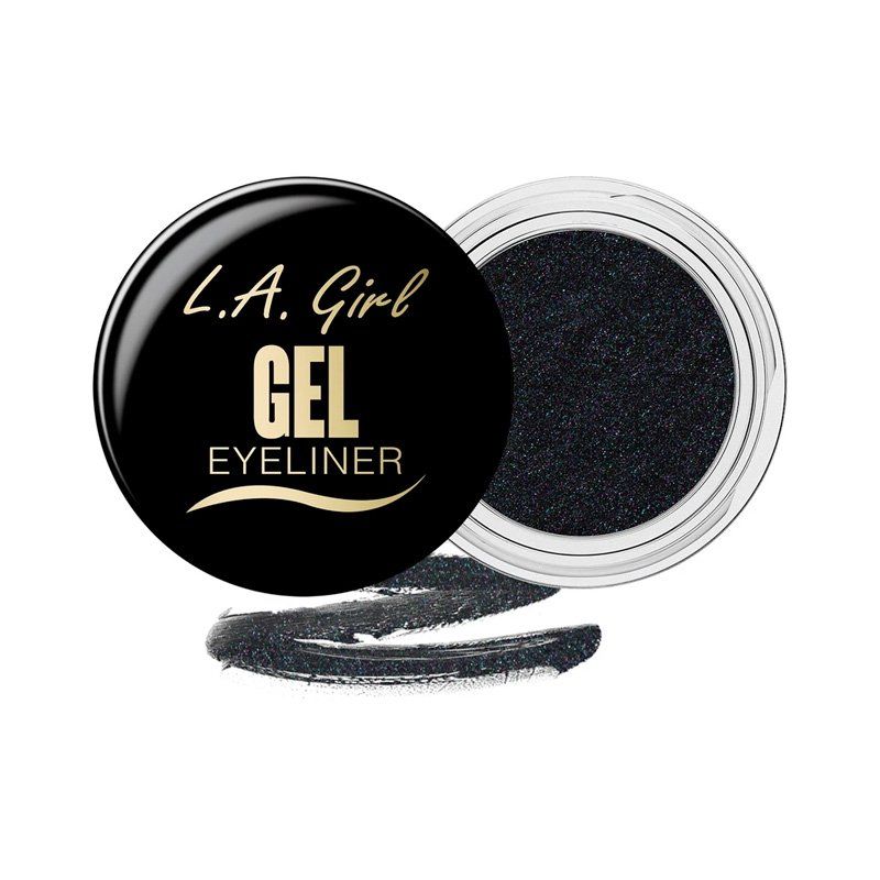 Schwarzer Gel-Eyeliner im Tiegel mit L.A. Girl Logo und einem Swatch.