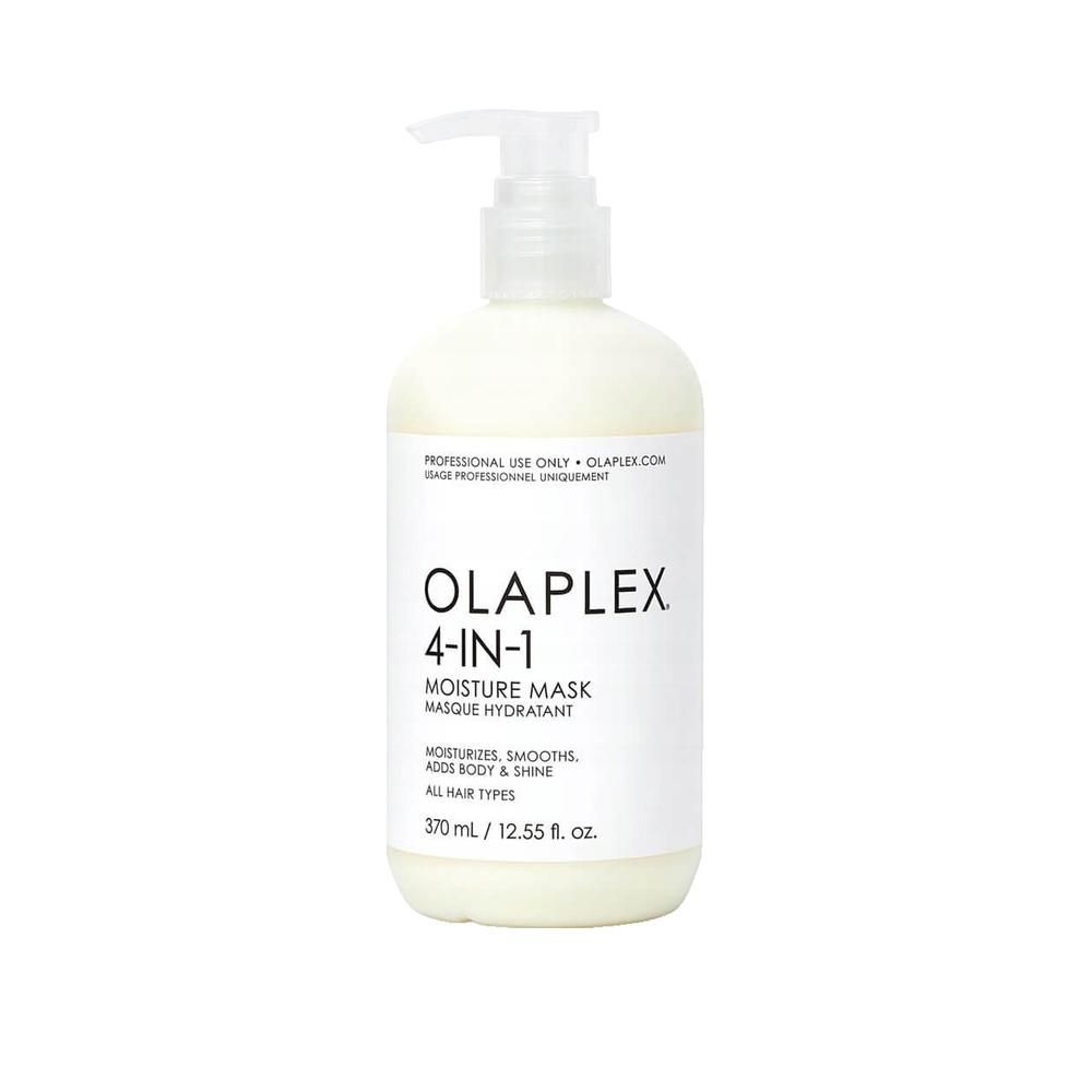 Olaplex 4-in-1 Moisture Maske. Weiße Flasche mit Pumpe. Text: Moisture Mask, 370 ml. Für alle Haartypen.