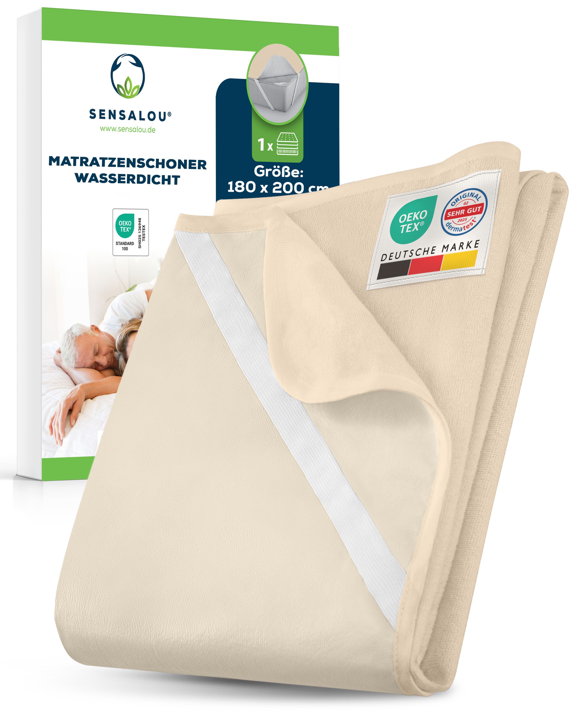 Sensalou Matratzenschoner Wasserdicht - Nässeschutz Matratzenauflage 180x200cm Beige